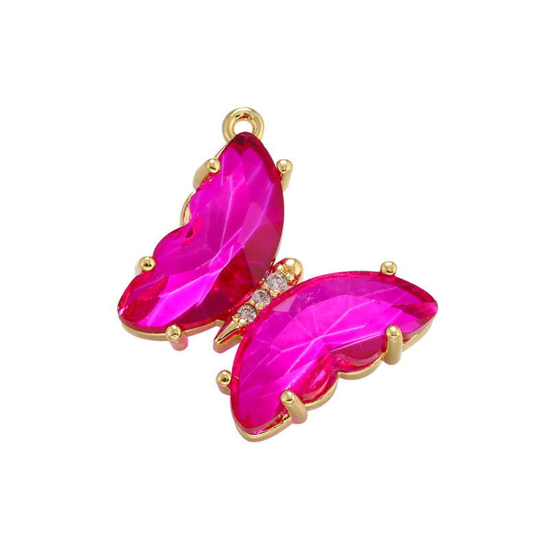 10pcs/lot 15.5*13mm Colorful Crystal Glass Butterfly Charms Fuchsia CZ Paved Charms Butterflies Charms Beads Beyond