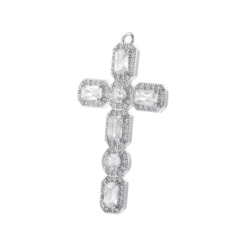 10pcs/lot Multicolor Blue Clear CZ Paved Cross Charms Clear CZ-Silver CZ Paved Charms Crosses New Charms Arrivals Charms Beads Beyond