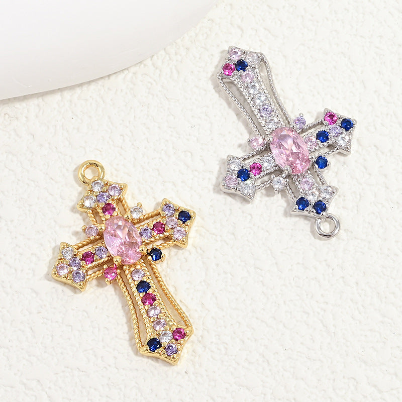10pcs/lot Multicolor Clear CZ Paved Cross Charms Multicolor CZ-Mix Color CZ Paved Charms Crosses New Charms Arrivals Charms Beads Beyond