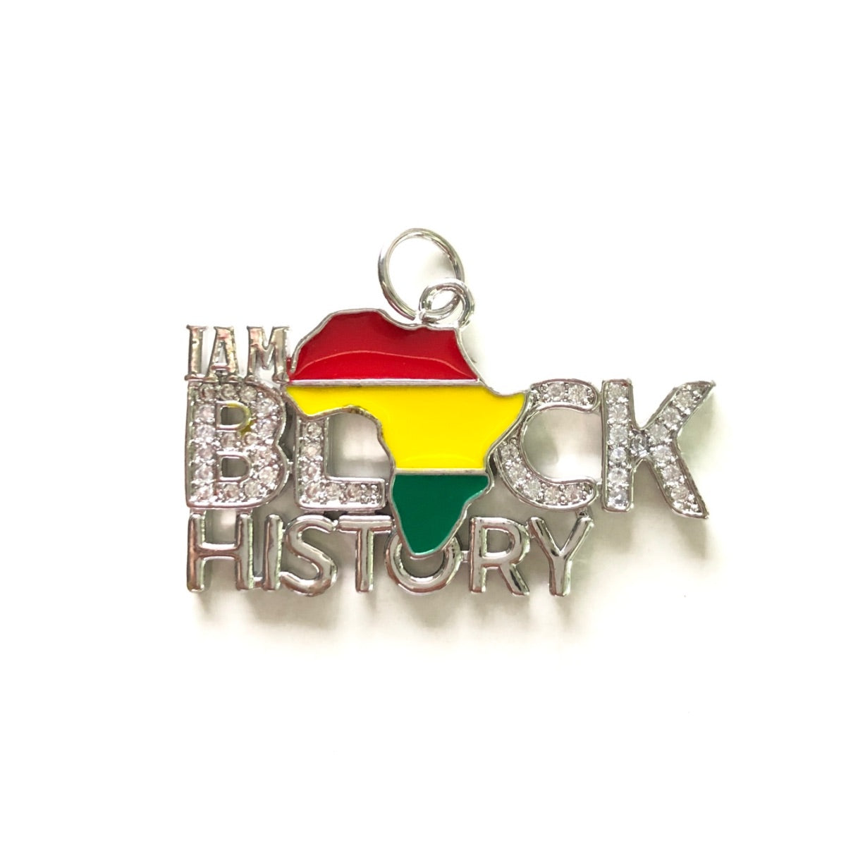 10pcs/lot CZ Pave I am Black History Word Charms for Juneteenth Awareness Silver CZ Paved Charms Juneteenth & Black History Month Awareness New Charms Arrivals Charms Beads Beyond