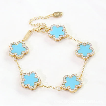 12pcs/lot Bling Rhinestone Pave Colorful Flower Bracelets Light Blue Women Bracelets Charms Beads Beyond