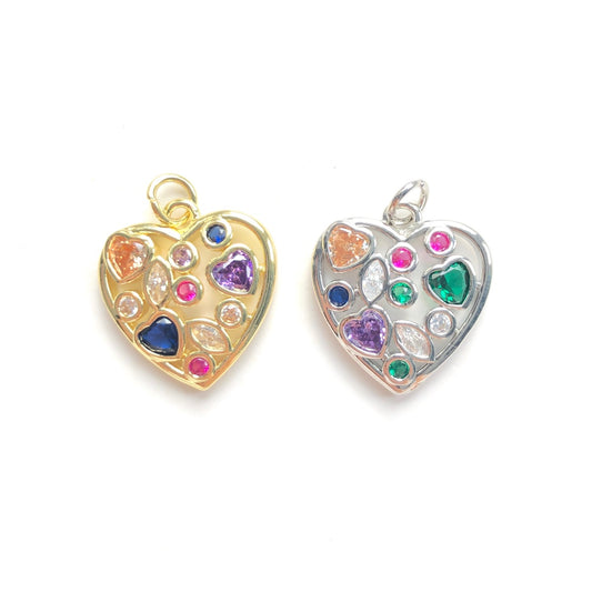 10pcs/lot Colorful CZ Pave Hollow Heart Charm Pendants