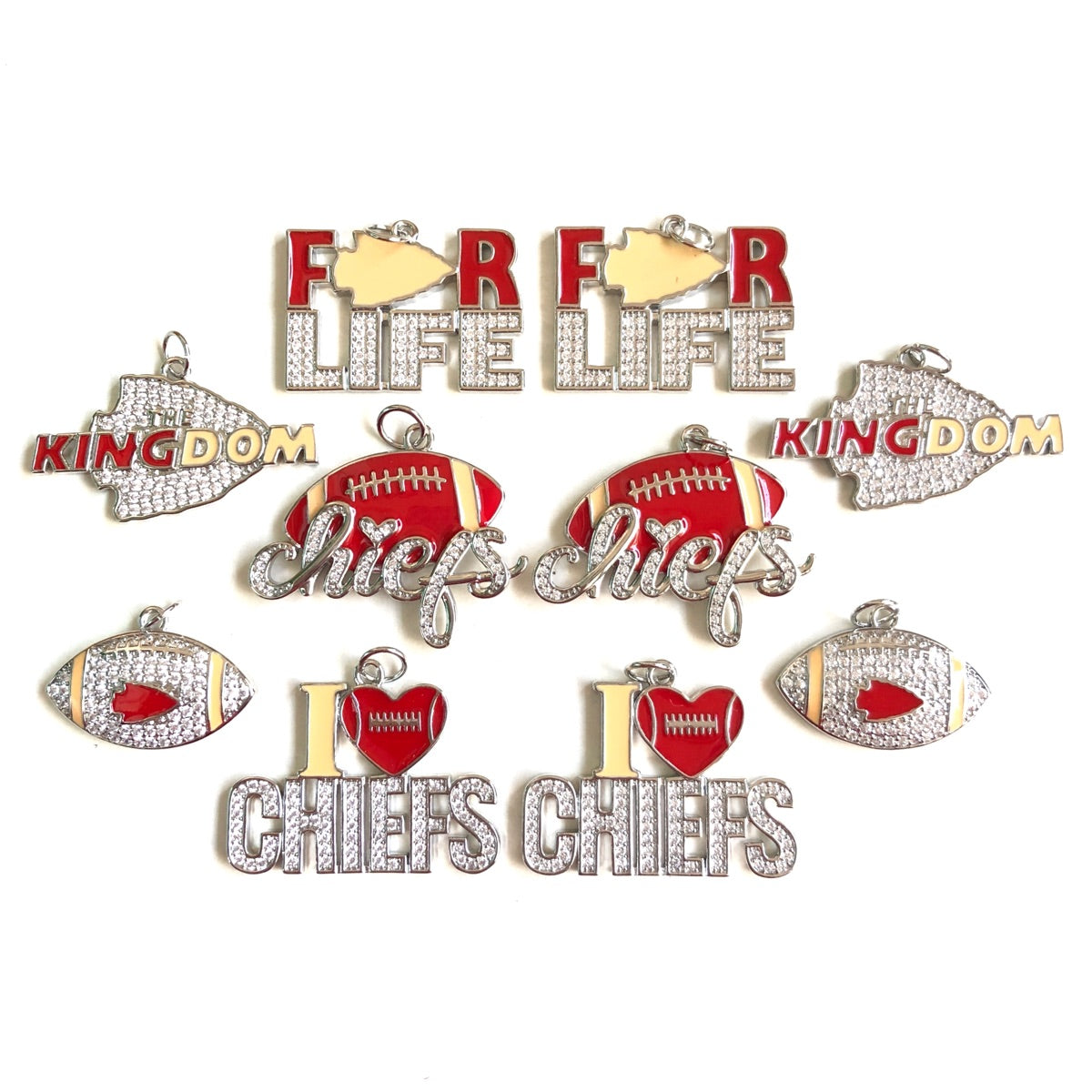 10pcs/lot CZ Paved Chiefs Football Word Charms Bundle Silver CZ Paved Charms American Football Sports New Charms Arrivals Charms Beads Beyond