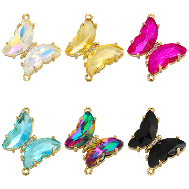 10pcs/lot 15*16mm Colorful Crystal Glass Butterfly Connector Mix Colors CZ Paved Connectors Butterflies Charms Beads Beyond