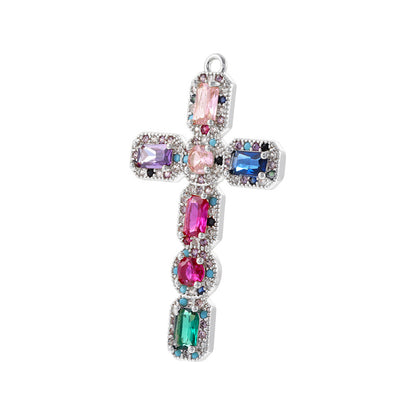 10pcs/lot Multicolor Blue Clear CZ Paved Cross Charms Multicolor CZ-Silver CZ Paved Charms Crosses New Charms Arrivals Charms Beads Beyond