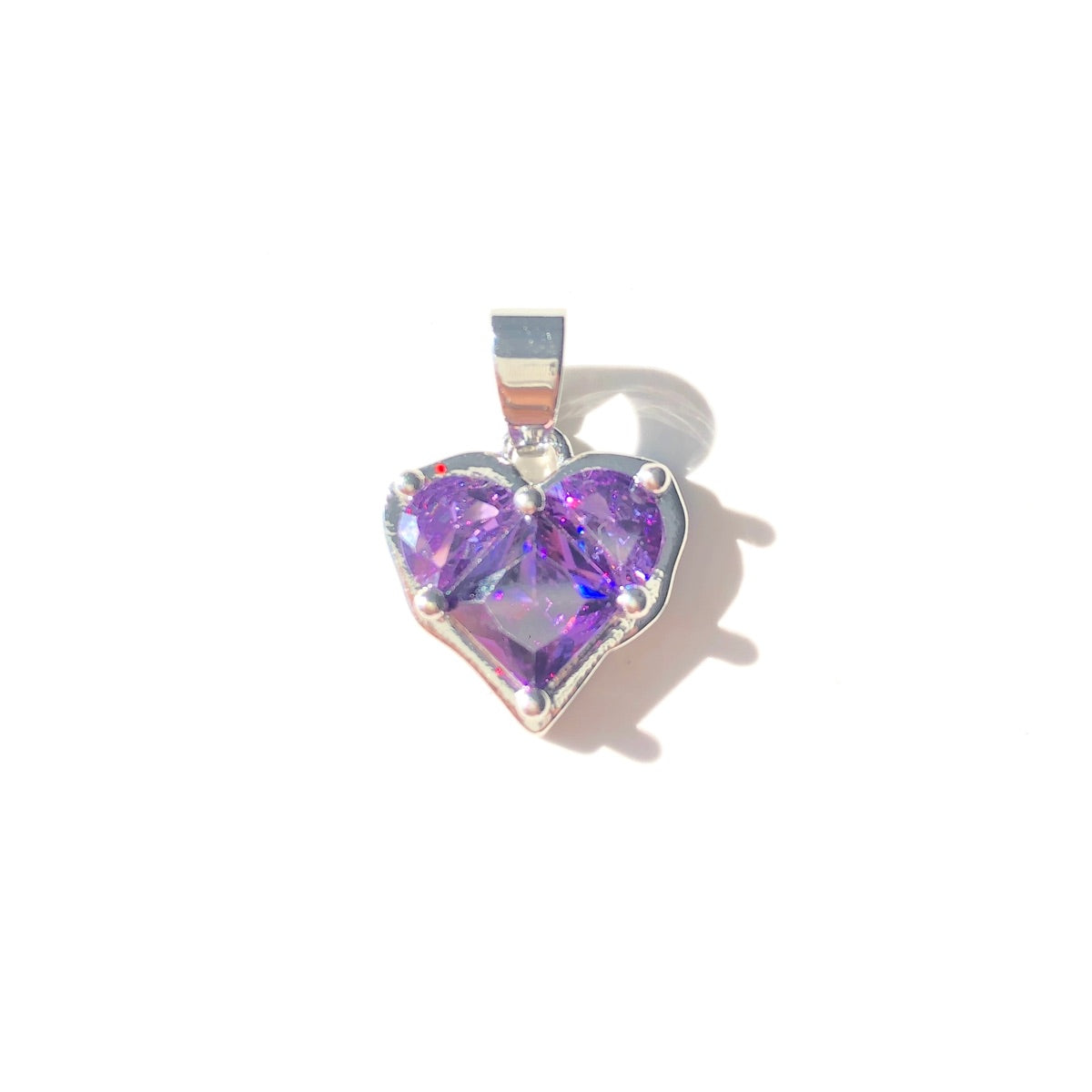 10pcs/lot 20*14mm Purple Pink Red Clear CZ Paved Heart Charms Purple on Silver CZ Paved Charms Hearts New Charms Arrivals Charms Beads Beyond