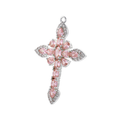 10pcs/lot Green Fuchsia Pink CZ Paved Cross Charms CZ Paved Charms Crosses New Charms Arrivals Charms Beads Beyond