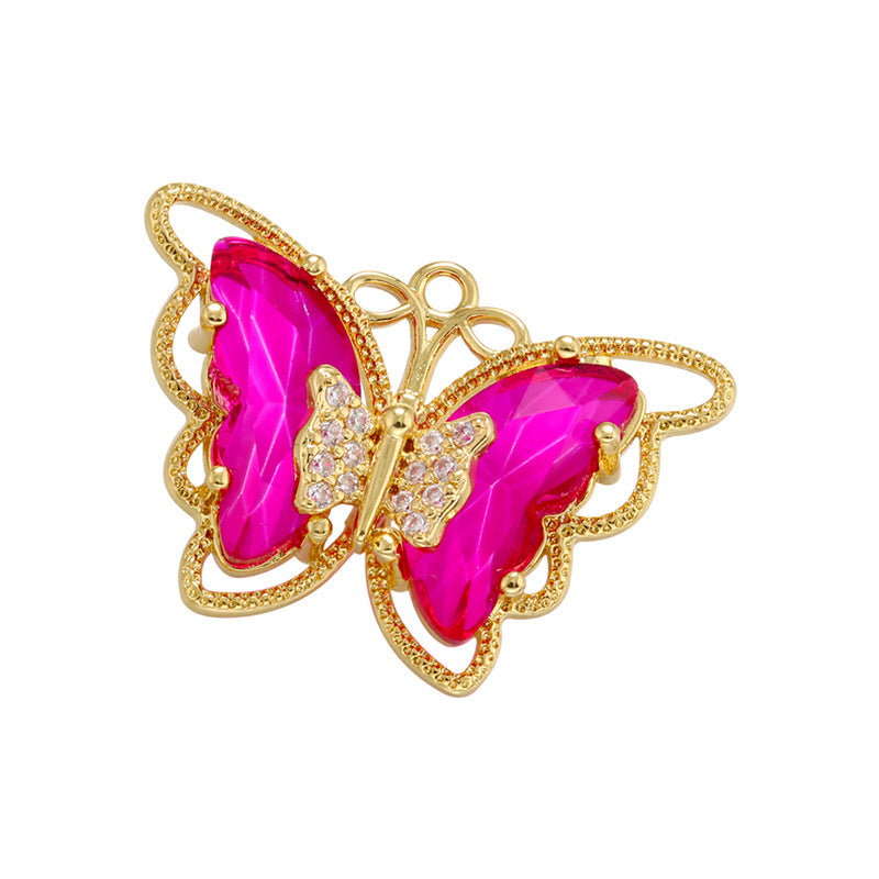 10pcs/lot 22.5*16mm Colorful Crystal Glass Butterfly Charms Fuchsia CZ Paved Charms Butterflies Charms Beads Beyond