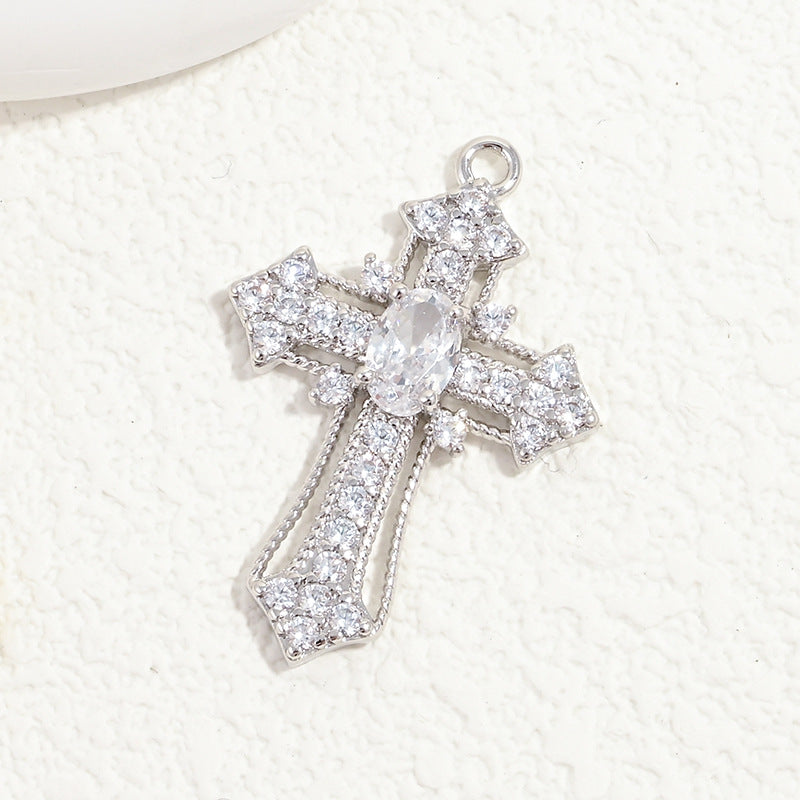 10pcs/lot Multicolor Clear CZ Paved Cross Charms Clear CZ-Silver CZ Paved Charms Crosses New Charms Arrivals Charms Beads Beyond