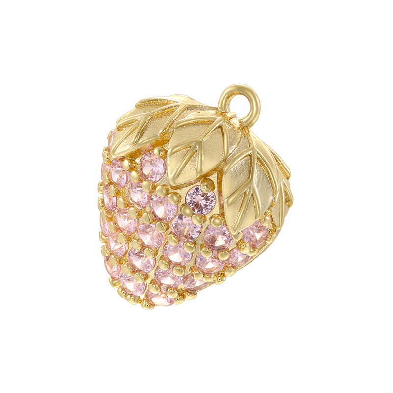 10pcs/lot Pink Green CZ Paved Peach Strawberry Avocado Fruit Charms Strawberry-Gold CZ Paved Charms New Charms Arrivals Charms Beads Beyond