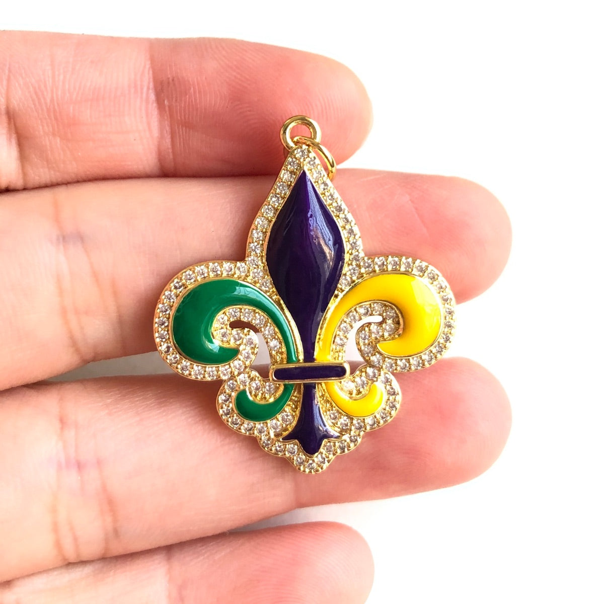 10pcs/lot CZ Paved Mardi Gras Fleur De Lis Charm Pendants CZ Paved Charms Mardi Gras New Charms Arrivals Charms Beads Beyond