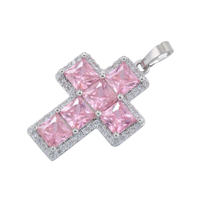 5-10pcs/lot 32*18.5mm Pink Green Clear CZ Paved Cross Charms Pink on Silver CZ Paved Charms Crosses New Charms Arrivals Charms Beads Beyond