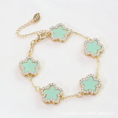 12pcs/lot Bling Rhinestone Pave Colorful Flower Bracelets Light Green Women Bracelets Charms Beads Beyond
