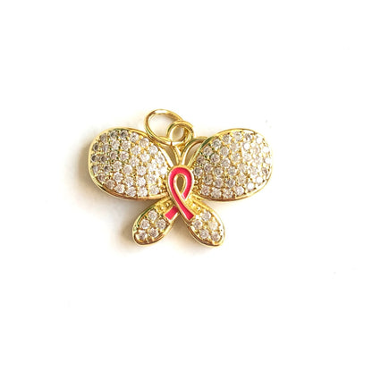 10pcs/lot CZ Pave Pink Ribbon Butterfly Charms - Breast Cancer Awareness CZ Paved Charms Breast Cancer Awareness Butterflies New Charms Arrivals Charms Beads Beyond