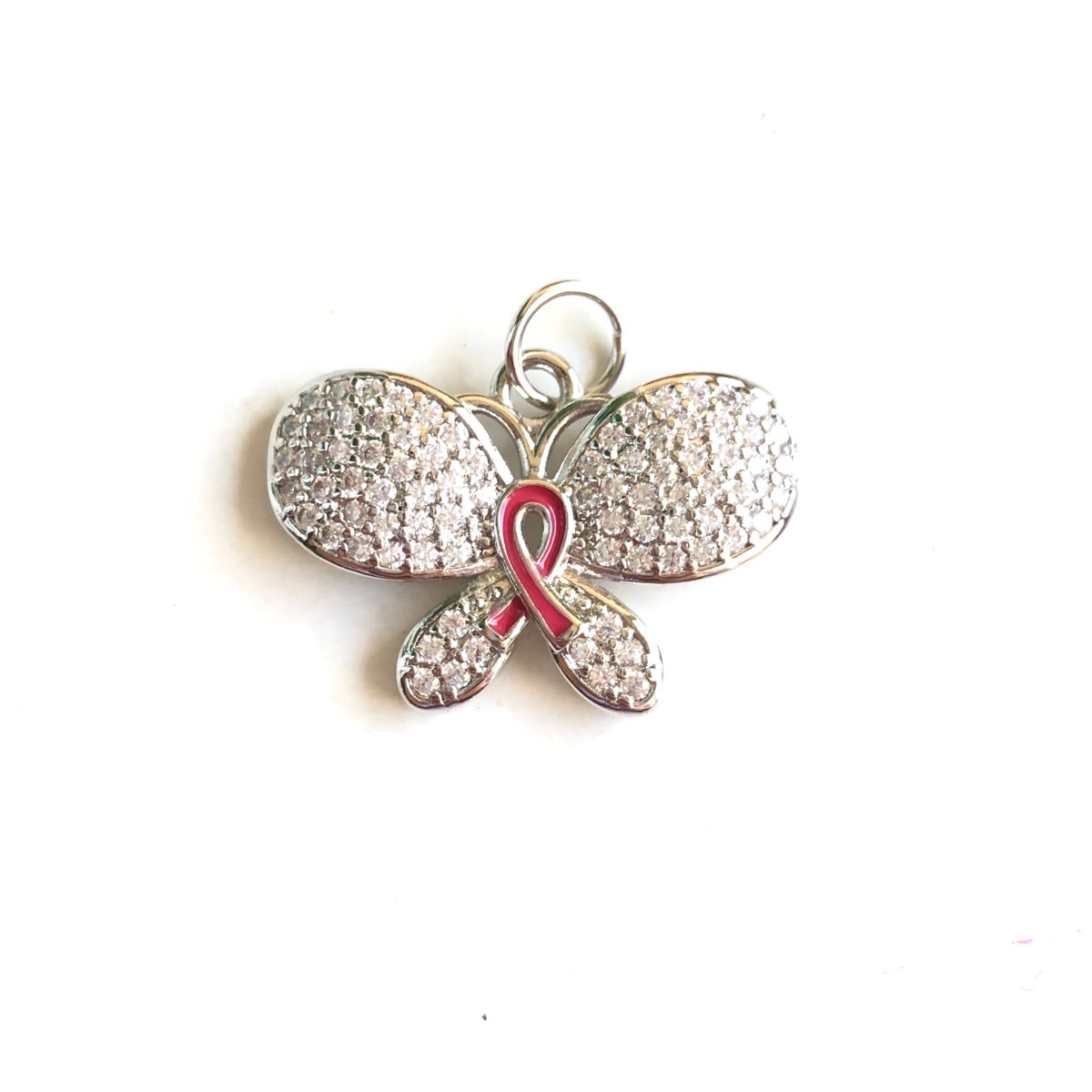 10pcs/lot CZ Pave Pink Ribbon Butterfly Charms - Breast Cancer Awareness CZ Paved Charms Breast Cancer Awareness Butterflies New Charms Arrivals Charms Beads Beyond