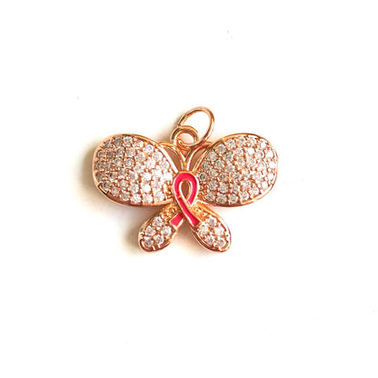 10pcs/lot CZ Pave Pink Ribbon Butterfly Charms - Breast Cancer Awareness CZ Paved Charms Breast Cancer Awareness Butterflies New Charms Arrivals Charms Beads Beyond