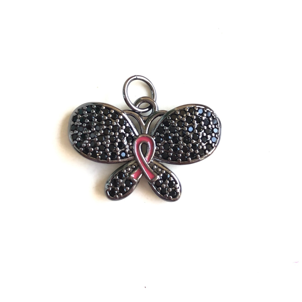 10pcs/lot CZ Pave Pink Ribbon Butterfly Charms - Breast Cancer Awareness CZ Paved Charms Breast Cancer Awareness Butterflies New Charms Arrivals Charms Beads Beyond