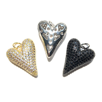 10pcs/lot CZ Paved 3D Heart Charm Pendants