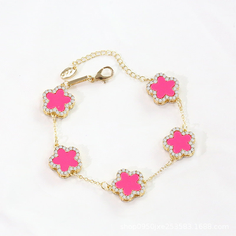 12pcs/lot Bling Rhinestone Pave Colorful Flower Bracelets Fuchsia Women Bracelets Charms Beads Beyond