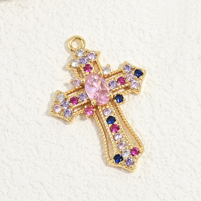 10pcs/lot Multicolor Clear CZ Paved Cross Charms Multicolor CZ-Gold CZ Paved Charms Crosses New Charms Arrivals Charms Beads Beyond