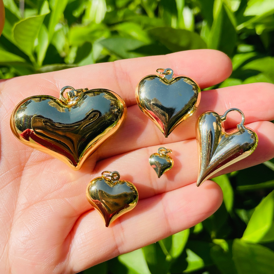 10pcs/lot 5 Size Gold-plated Copper 3D Heart Charms CZ Paved Charms Hearts New Charms Arrivals Charms Beads Beyond