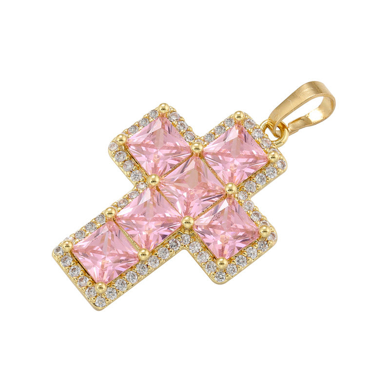 5-10pcs/lot 32*18.5mm Pink Green Clear CZ Paved Cross Charms Pink on Gold CZ Paved Charms Crosses New Charms Arrivals Charms Beads Beyond