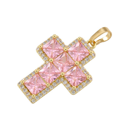 5-10pcs/lot 32*18.5mm Pink Green Clear CZ Paved Cross Charms Pink on Gold CZ Paved Charms Crosses New Charms Arrivals Charms Beads Beyond