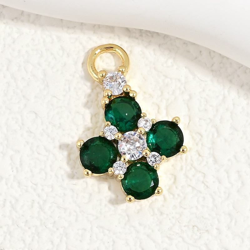10pcs/lot Small Size Pink Green Clear CZ Paved Clover Flower Charms Green CZ-Gold CZ Paved Charms Flowers Small Sizes Charms Beads Beyond