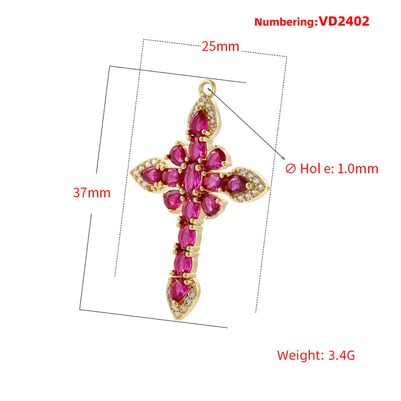 10pcs/lot Green Fuchsia Pink CZ Paved Cross Charms CZ Paved Charms Crosses New Charms Arrivals Charms Beads Beyond