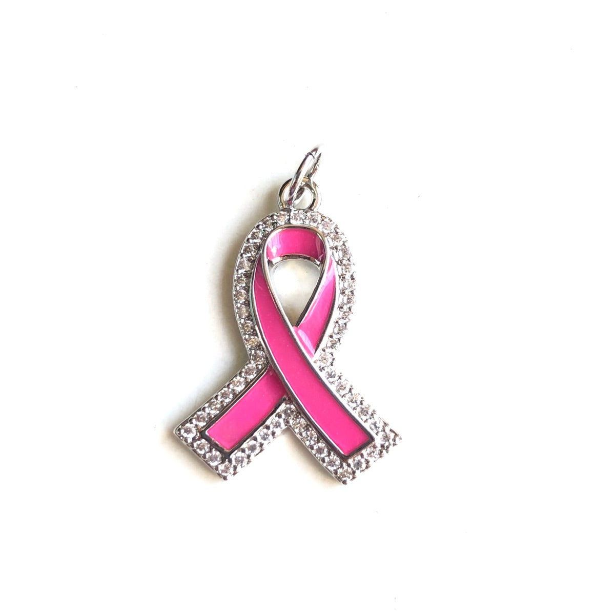 10pcs/lot CZ Paved Pink Blue Purple Ribbon Charms Pink Ribbon Silver CZ Paved Charms Breast Cancer Awareness New Charms Arrivals Charms Beads Beyond