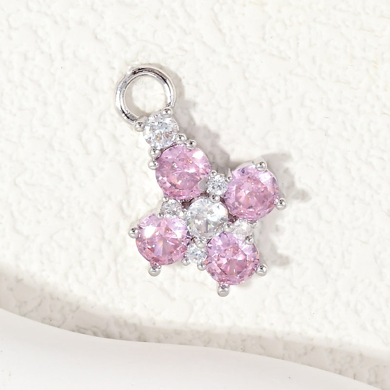 10pcs/lot Small Size Pink Green Clear CZ Paved Clover Flower Charms Pink CZ-Silver CZ Paved Charms Flowers Small Sizes Charms Beads Beyond