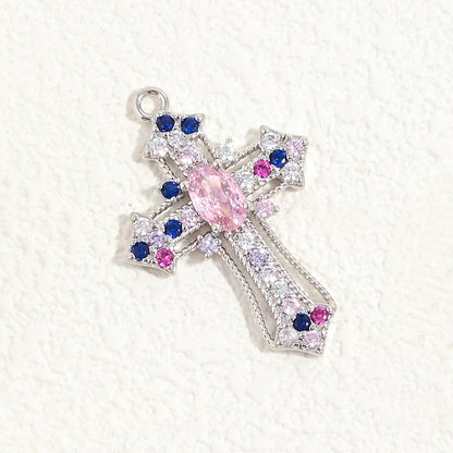10pcs/lot Multicolor Clear CZ Paved Cross Charms Multicolor CZ-Silver CZ Paved Charms Crosses New Charms Arrivals Charms Beads Beyond