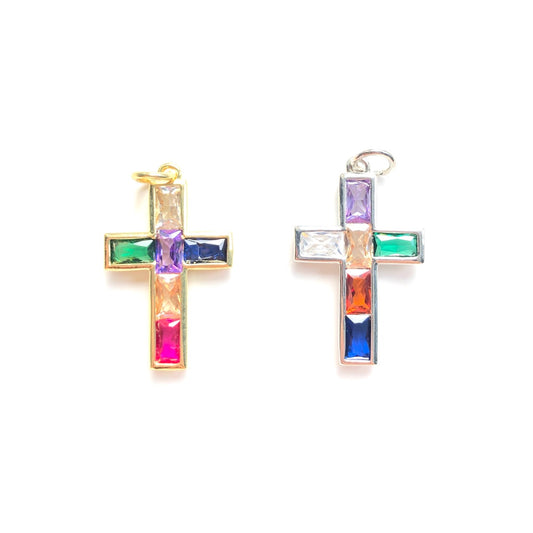 10pcs/lot Colorful CZ Pave Cross Charm Pendants