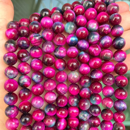 10mm Natural Hot Pink Blue Galaxy Tiger Eye Round Stone Beads Stone Beads New Beads Arrivals Tiger Eye Beads Charms Beads Beyond