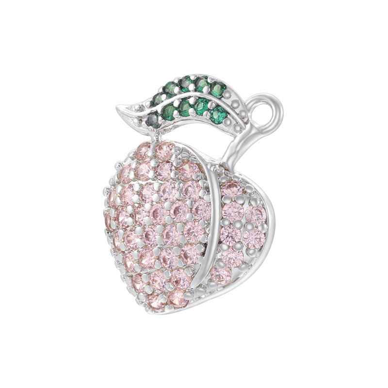 10pcs/lot Pink Green CZ Paved Peach Strawberry Avocado Fruit Charms Peach-Silver CZ Paved Charms New Charms Arrivals Charms Beads Beyond