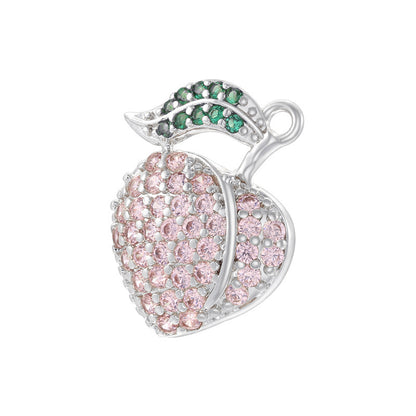 10pcs/lot Pink Green CZ Paved Peach Strawberry Avocado Fruit Charms Peach-Silver CZ Paved Charms New Charms Arrivals Charms Beads Beyond