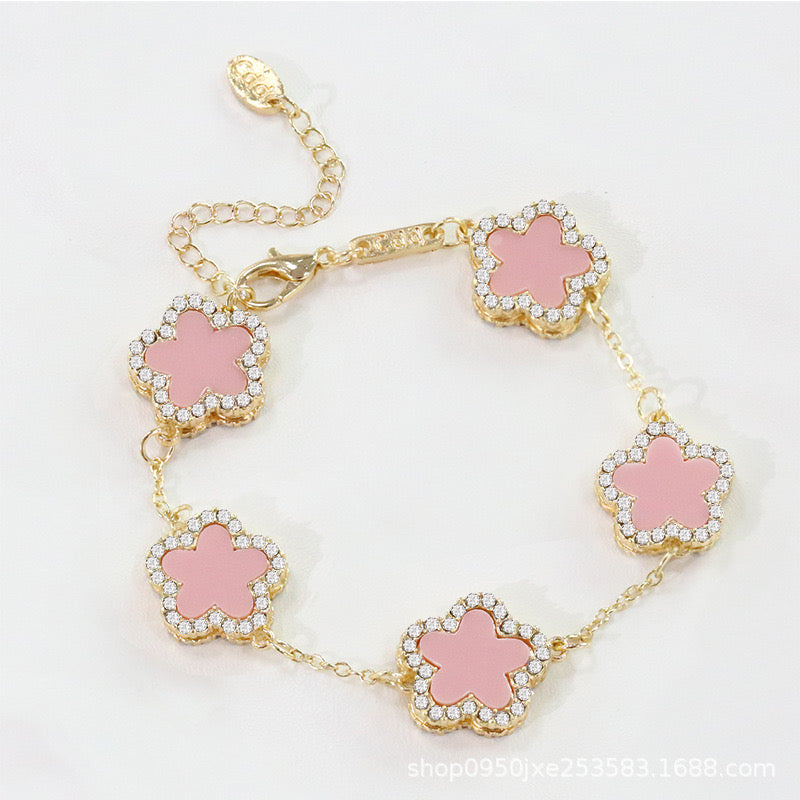12pcs/lot Bling Rhinestone Pave Colorful Flower Bracelets Pink Women Bracelets Charms Beads Beyond