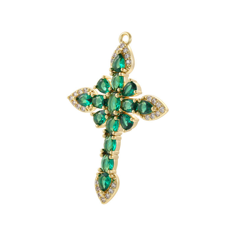 10pcs/lot Green Fuchsia Pink CZ Paved Cross Charms CZ Paved Charms Crosses New Charms Arrivals Charms Beads Beyond