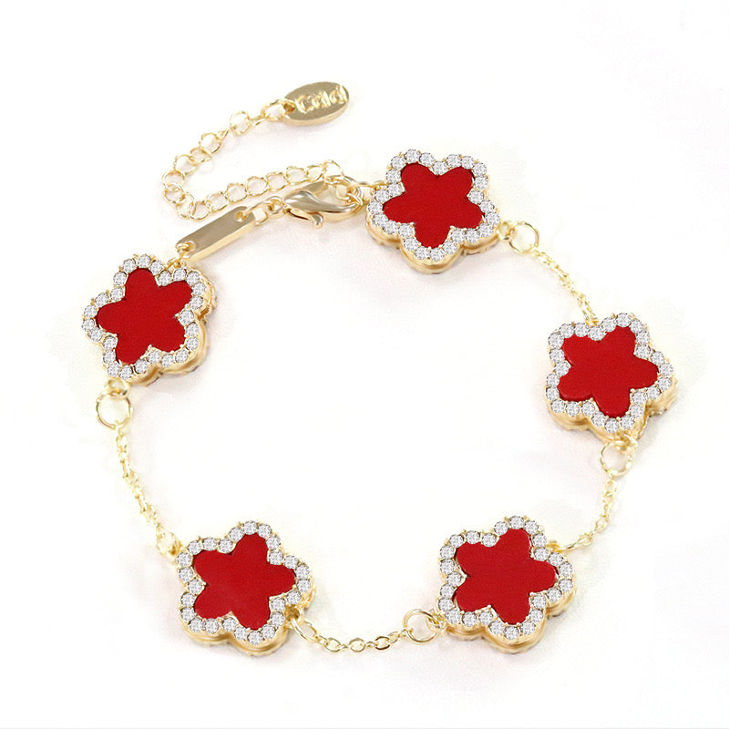 Red Ladybug Pave Diamond Flower Bracelet – AB CORP