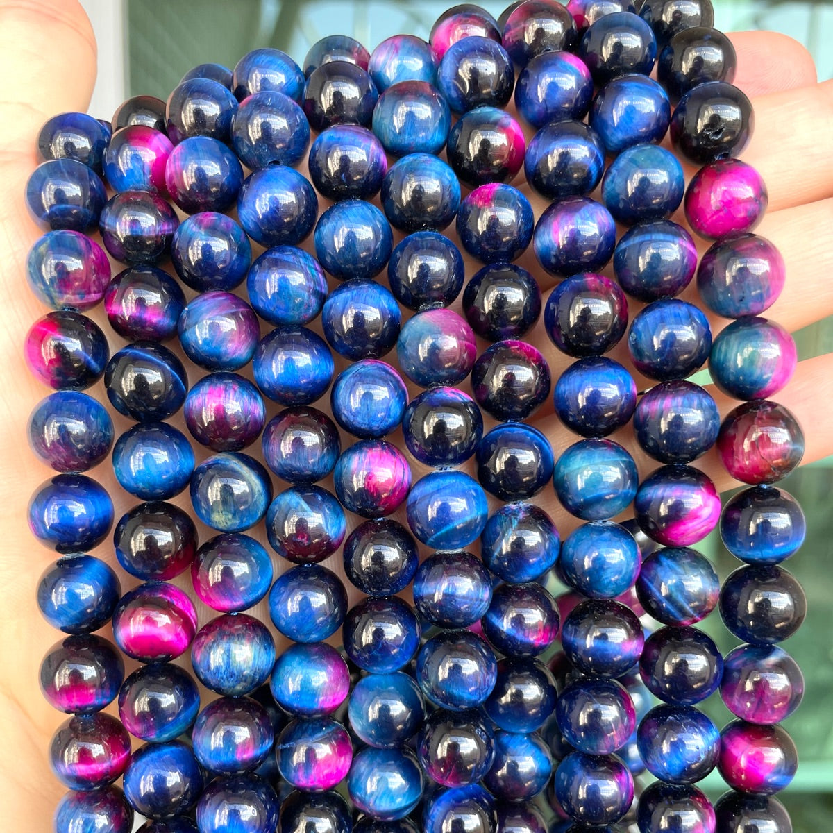 10mm Natural Blue Hot Pink Galaxy Tiger Eye Round Stone Beads Stone Beads New Beads Arrivals Tiger Eye Beads Charms Beads Beyond