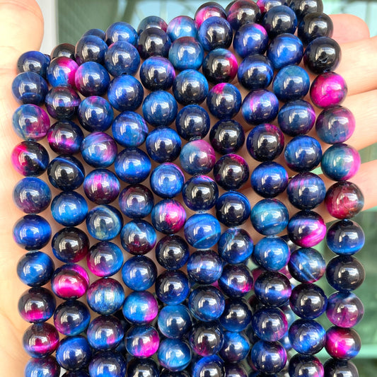 10mm Natural Blue Hot Pink Galaxy Tiger Eye Round Stone Beads Stone Beads New Beads Arrivals Tiger Eye Beads Charms Beads Beyond