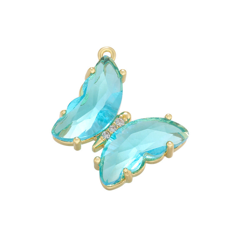 10pcs/lot 15.5*13mm Colorful Crystal Glass Butterfly Charms Light Blue CZ Paved Charms Butterflies Charms Beads Beyond