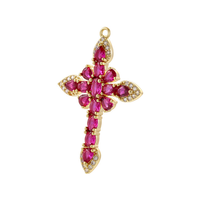 10pcs/lot Green Fuchsia Pink CZ Paved Cross Charms CZ Paved Charms Crosses New Charms Arrivals Charms Beads Beyond