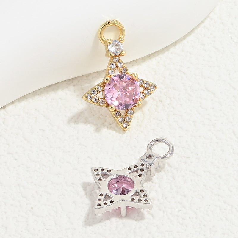 10pcs/lot Small Size Blue Pink Green Clear CZ Paved Star Charms Pink CZ-Mix Colors CZ Paved Charms Small Sizes Sun Moon Stars Charms Beads Beyond