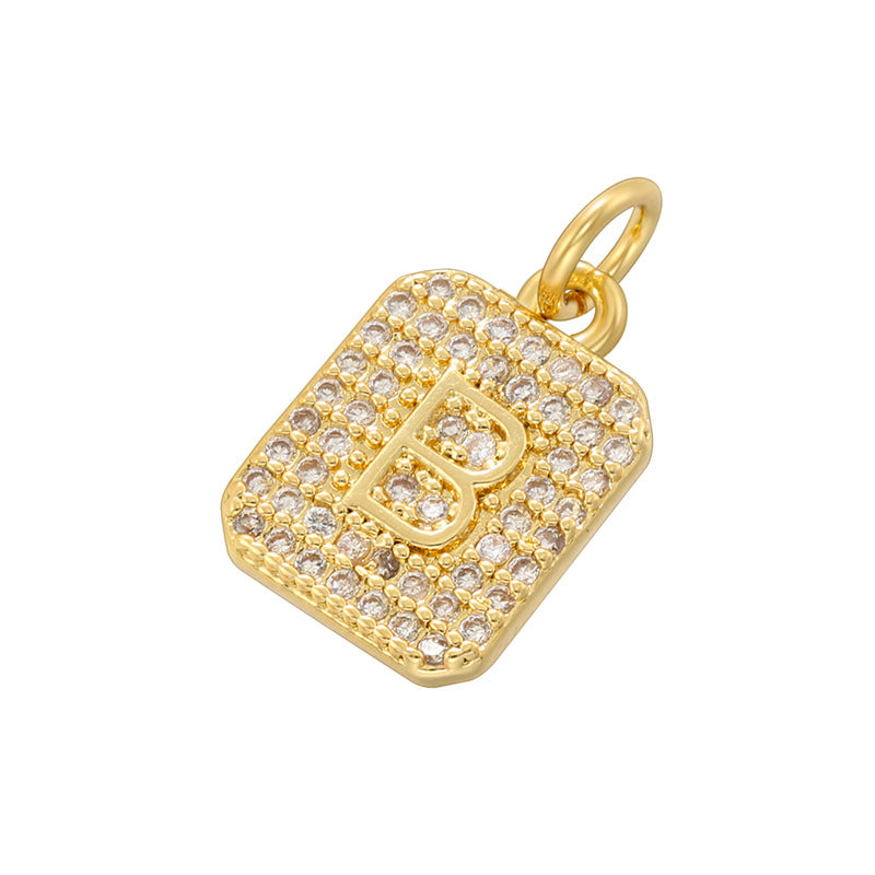 10-26pcs/lot 17*9.5mm CZ Square Initial Letter Alphabet Charms-Gold & Silver CZ Paved Charms Initials & Numbers New Charms Arrivals Charms Beads Beyond