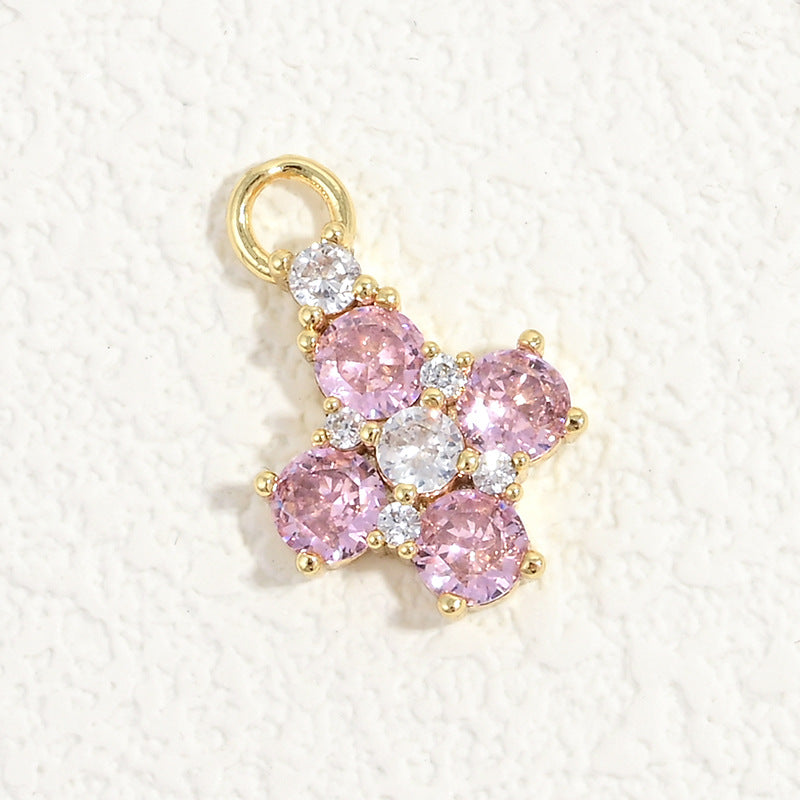 10pcs/lot Small Size Pink Green Clear CZ Paved Clover Flower Charms Pink CZ-Gold CZ Paved Charms Flowers Small Sizes Charms Beads Beyond