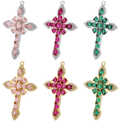10pcs/lot Green Fuchsia Pink CZ Paved Cross Charms CZ Paved Charms Crosses New Charms Arrivals Charms Beads Beyond
