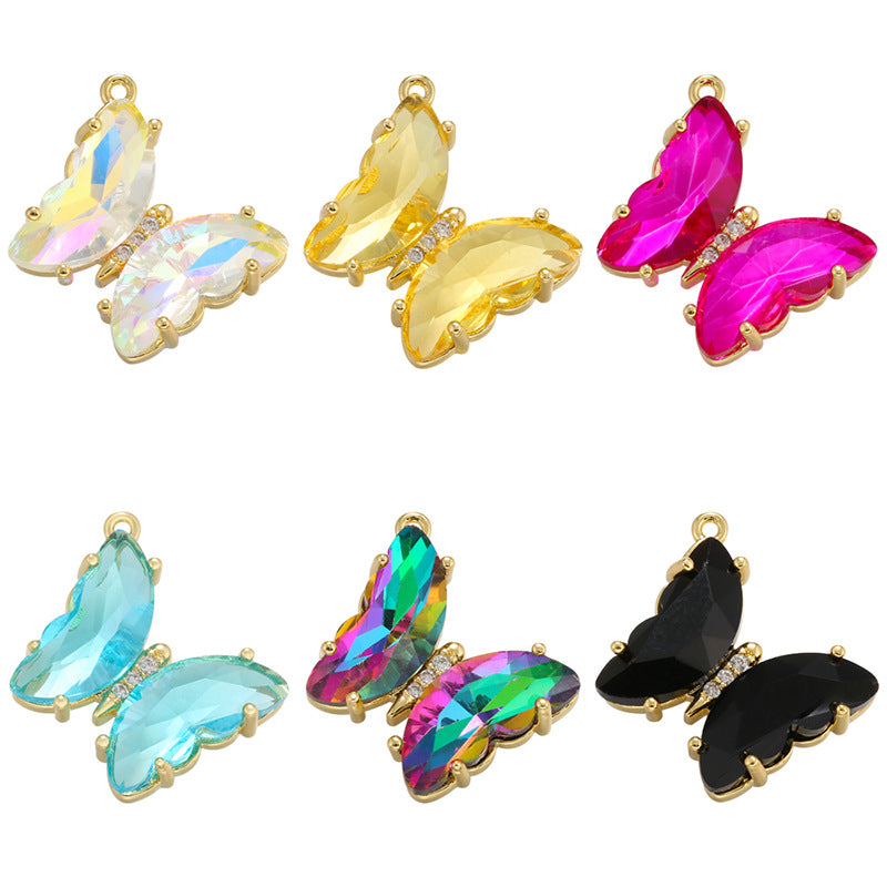 10pcs/lot 15.5*13mm Colorful Crystal Glass Butterfly Charms Mix Colors CZ Paved Charms Butterflies Charms Beads Beyond