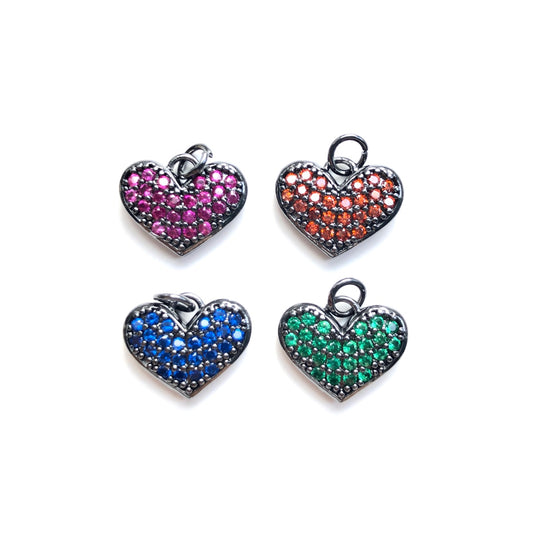 10pcs/lot 15*12mm Small Size Fuchsia CZ Pave Heart Charms
