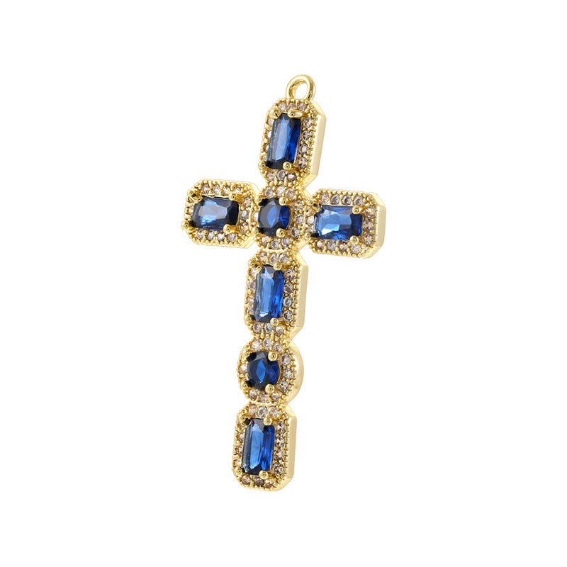 10pcs/lot Multicolor Blue Clear CZ Paved Cross Charms Blue CZ-Gold CZ Paved Charms Crosses New Charms Arrivals Charms Beads Beyond